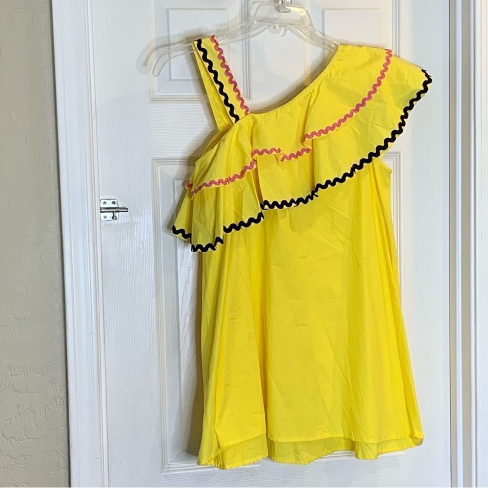 ASOS Rik Rak Trim Ruffle One Shoulder Sundress in Structured Cotton Size 4P - Picture 4 of 11
